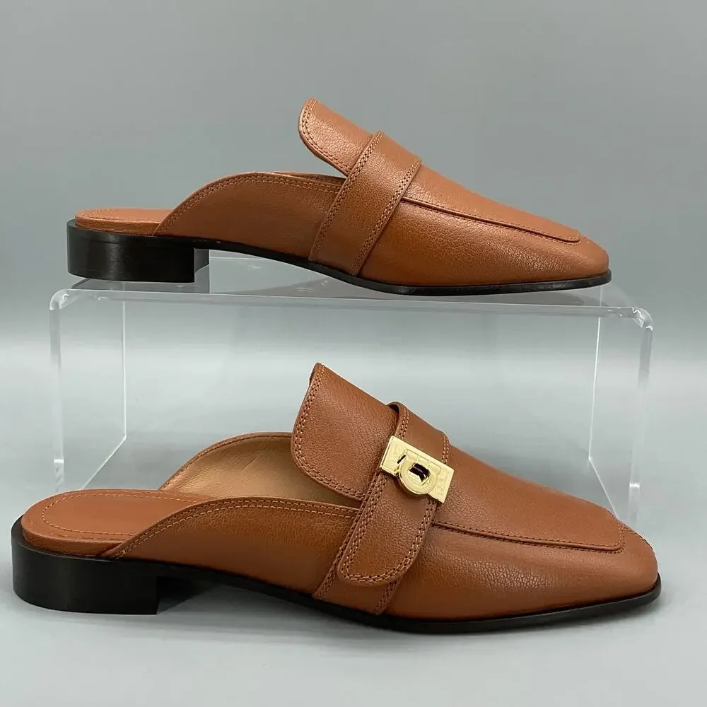 NEW Ferragamo Women’s Mavira Gancini Loafer Mules Brown Size 5C